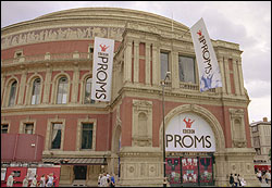 Royal Albert Hall exterior with Proms banners
